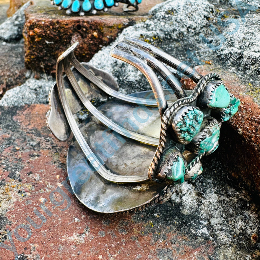 Huge Navajo Sterling Silver Turquoise Nugget Cluster Bracelet Bracelets