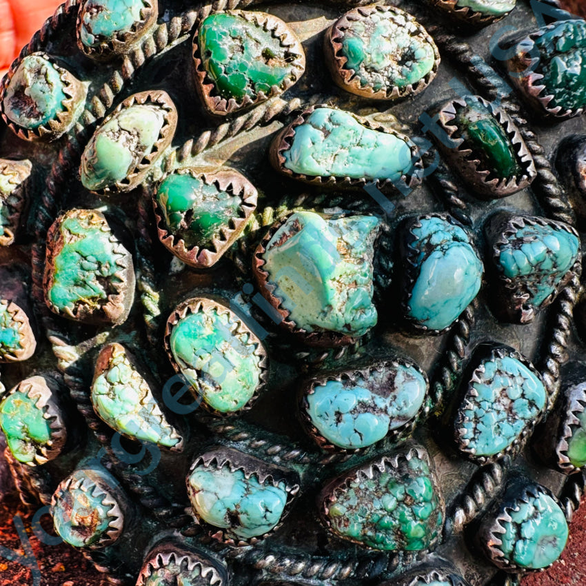 Huge Navajo Sterling Silver Turquoise Nugget Cluster Bracelet Bracelets