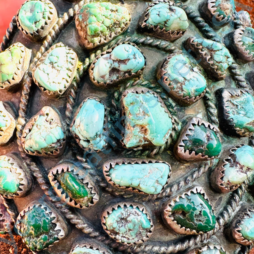 Huge Navajo Sterling Silver Turquoise Nugget Cluster Bracelet Bracelets