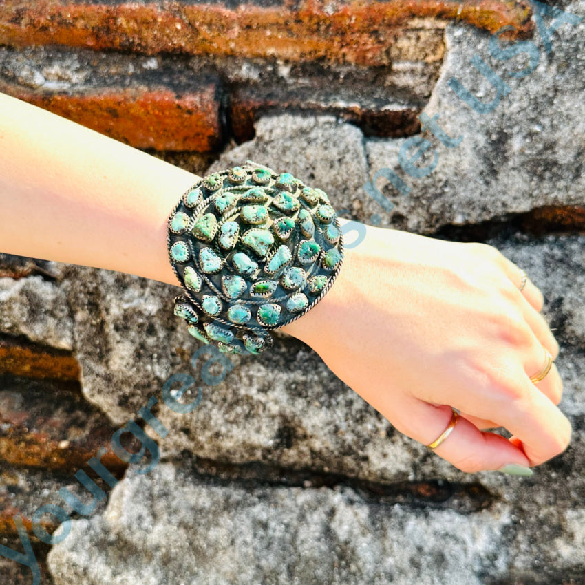 Huge Navajo Sterling Silver Turquoise Nugget Cluster Bracelet Bracelets