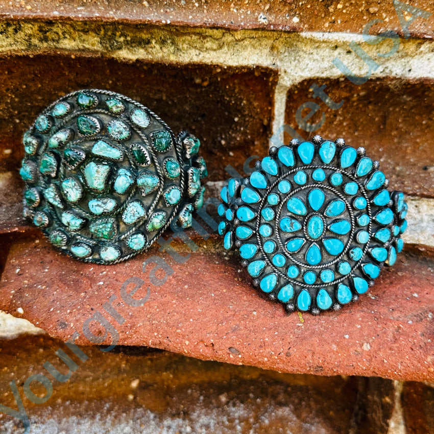 Huge Navajo Sterling Silver Turquoise Nugget Cluster Bracelet Bracelets