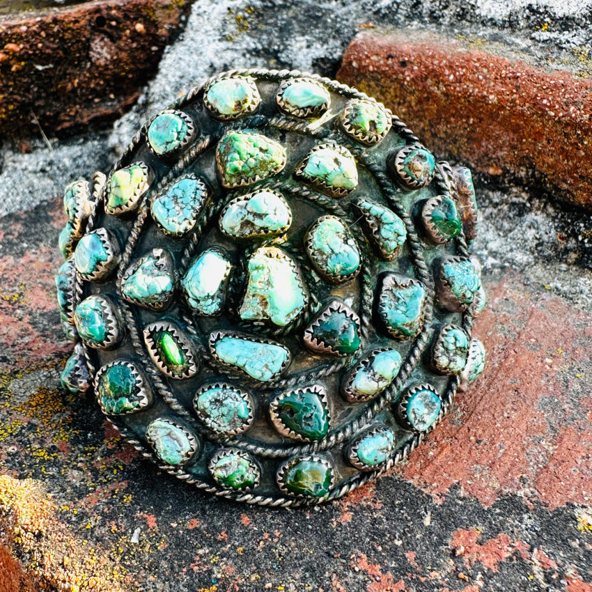 Huge Navajo Sterling Silver Turquoise Nugget Cluster Bracelet Bracelets