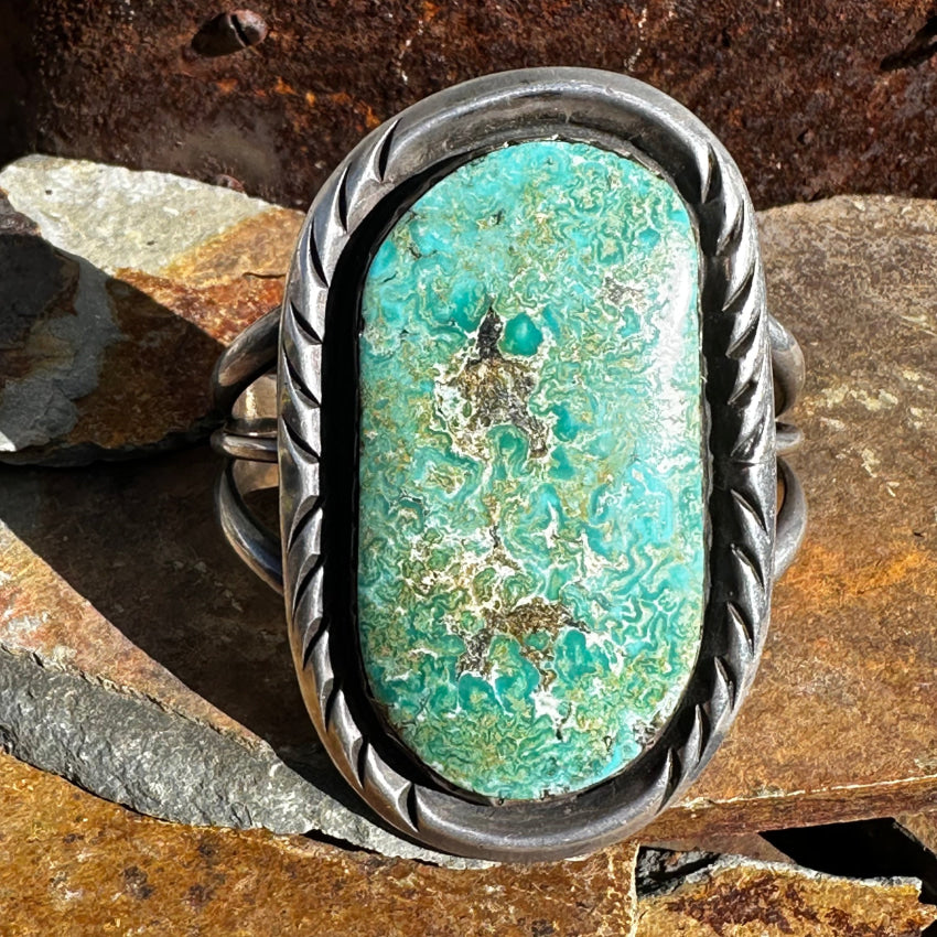 Huge Signed Navajo Sterling Silver & Natural Mottled Turquoise Cuff Bracelet Bracelet