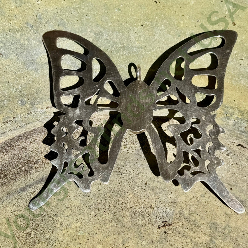 Huge Sterling Silver & Chrysocolla Butterfly Pendant & Chain Necklace pendant