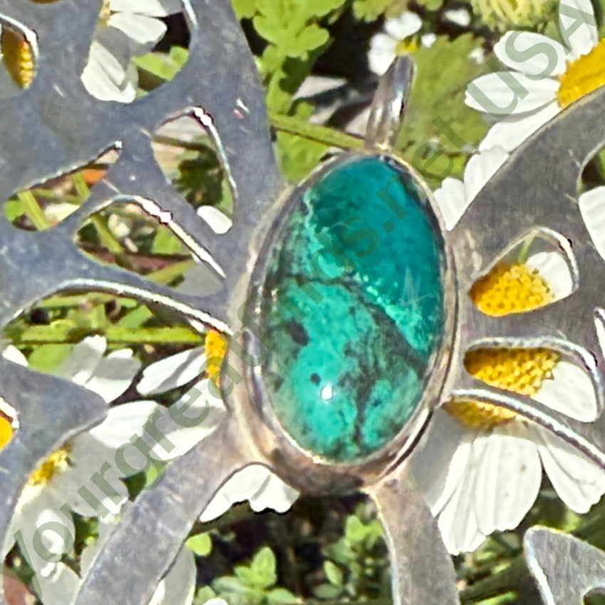 Huge Sterling Silver & Chrysocolla Butterfly Pendant & Chain Necklace pendant