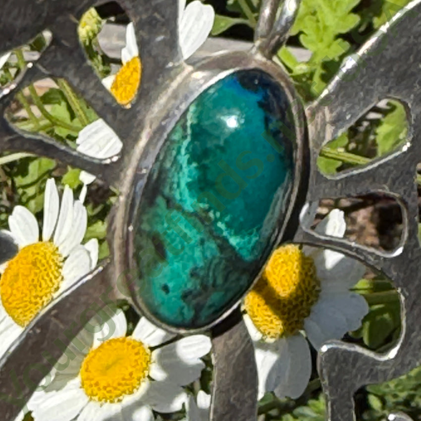 Huge Sterling Silver & Chrysocolla Butterfly Pendant & Chain Necklace pendant