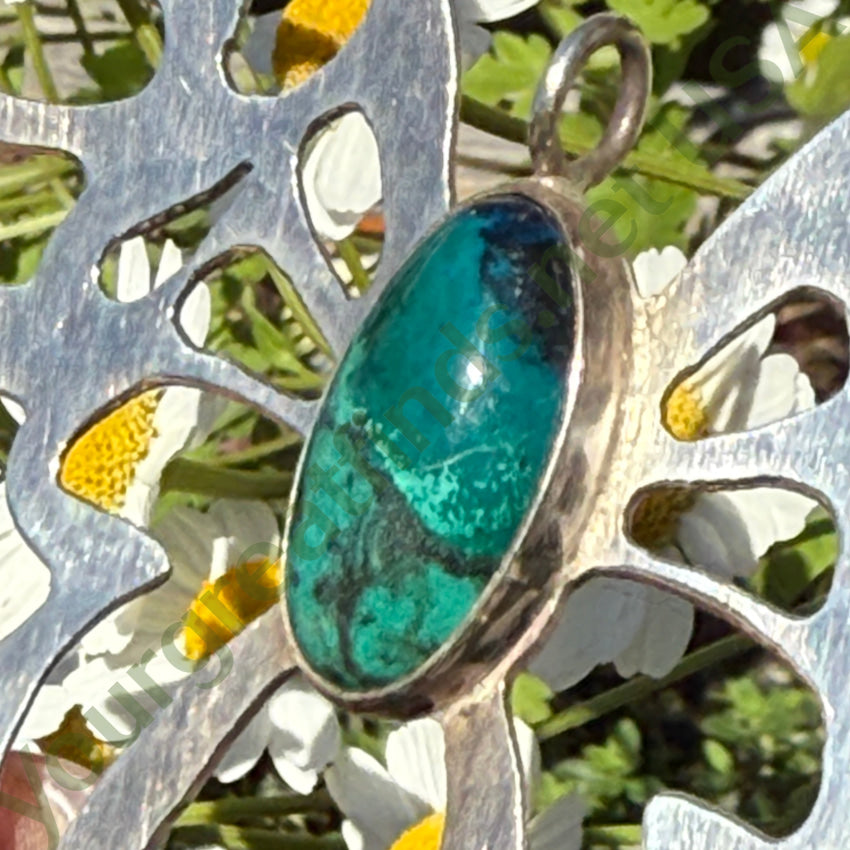 Huge Sterling Silver & Chrysocolla Butterfly Pendant & Chain Necklace pendant