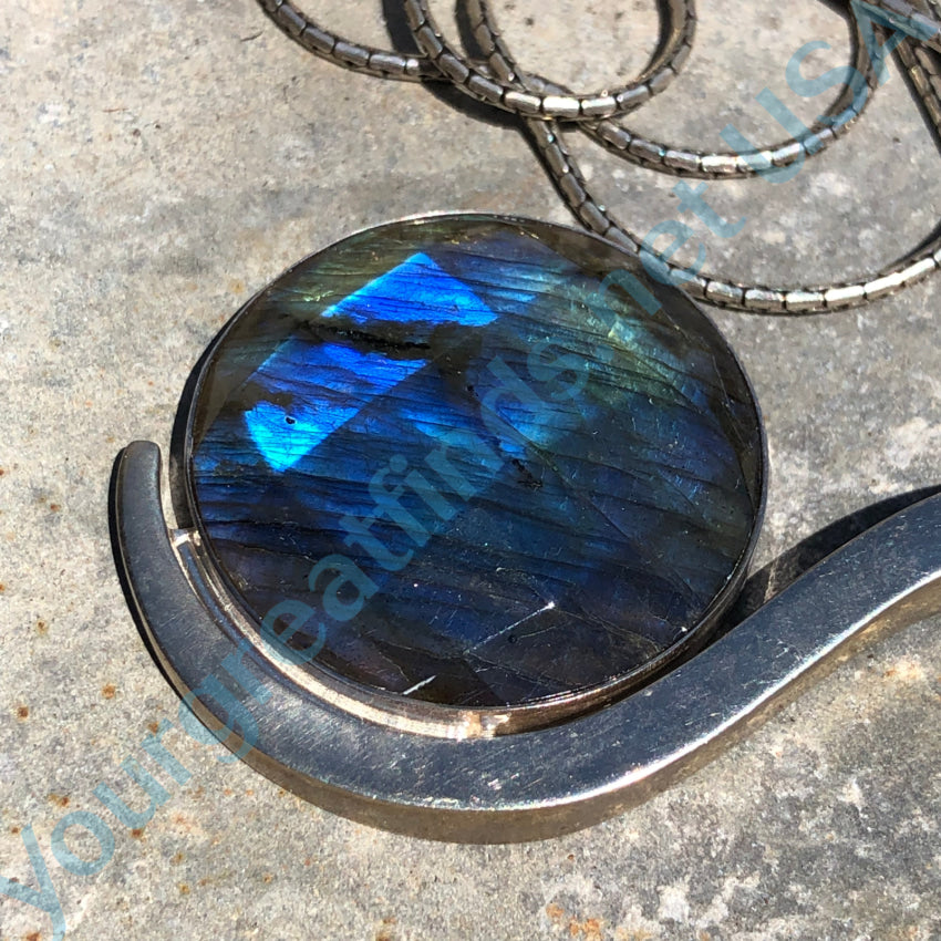 Huge Sterling Silver Faceted Electric Blue Labradorite Necklace Necklaces