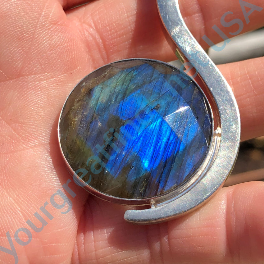 Huge Sterling Silver Faceted Electric Blue Labradorite Necklace Necklaces