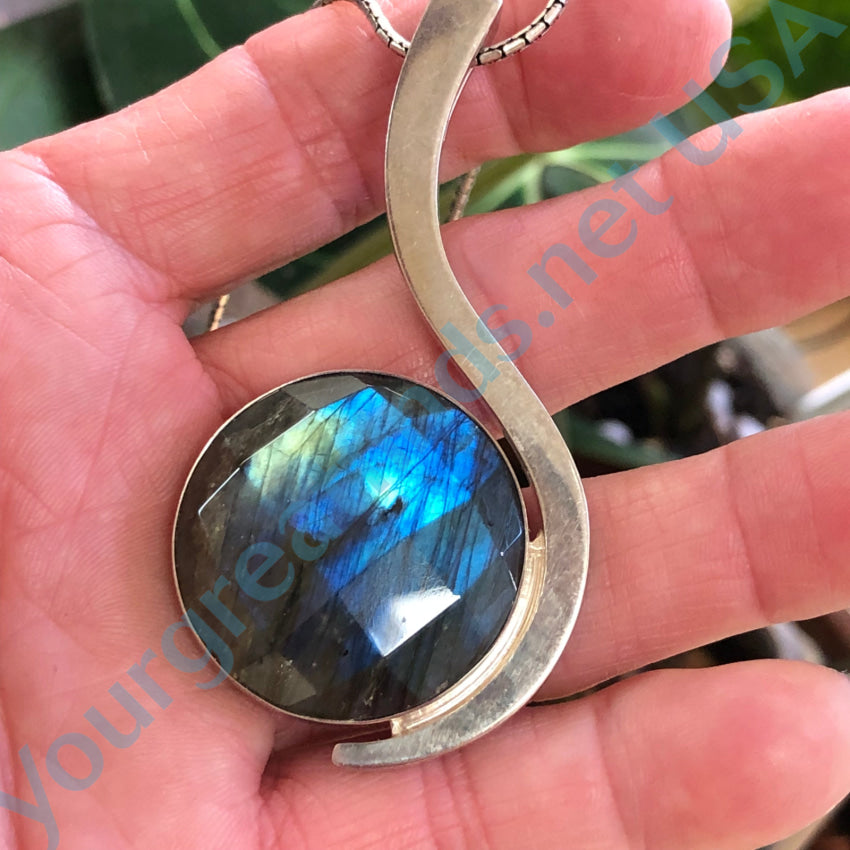 Huge Sterling Silver Faceted Electric Blue Labradorite Necklace Necklaces