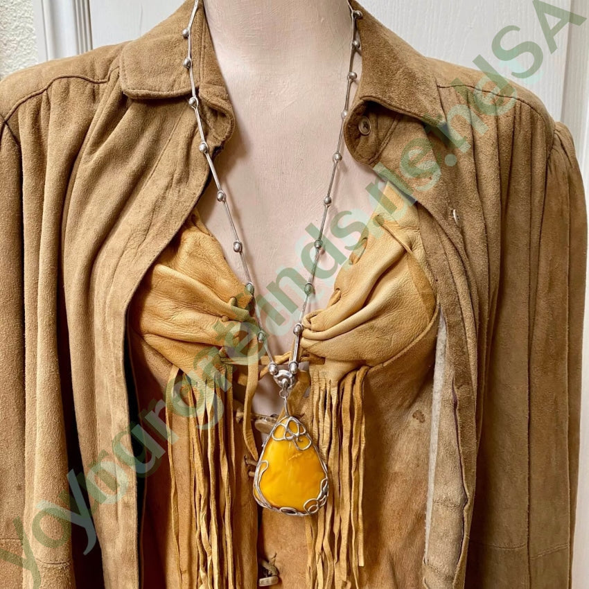 Huge Vintage Brutalist Egg Yolk Amber Necklace Sterling Silver Yourgreatfinds
