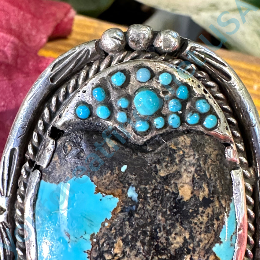 Huge Vintage Navajo Blue & Black Carlin Mine Turquoise Ring Size 7 3/4