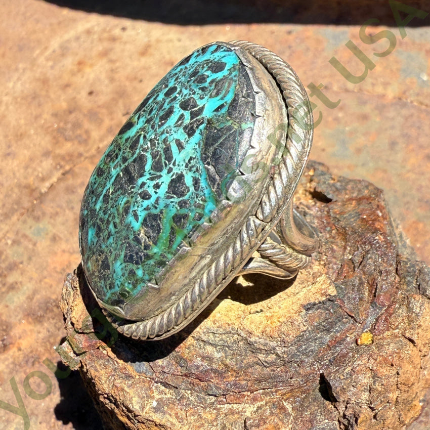 Huge Vintage Navajo Sterling Silver & Carlin Mine Spider Web Turquoise Ring 9 ring