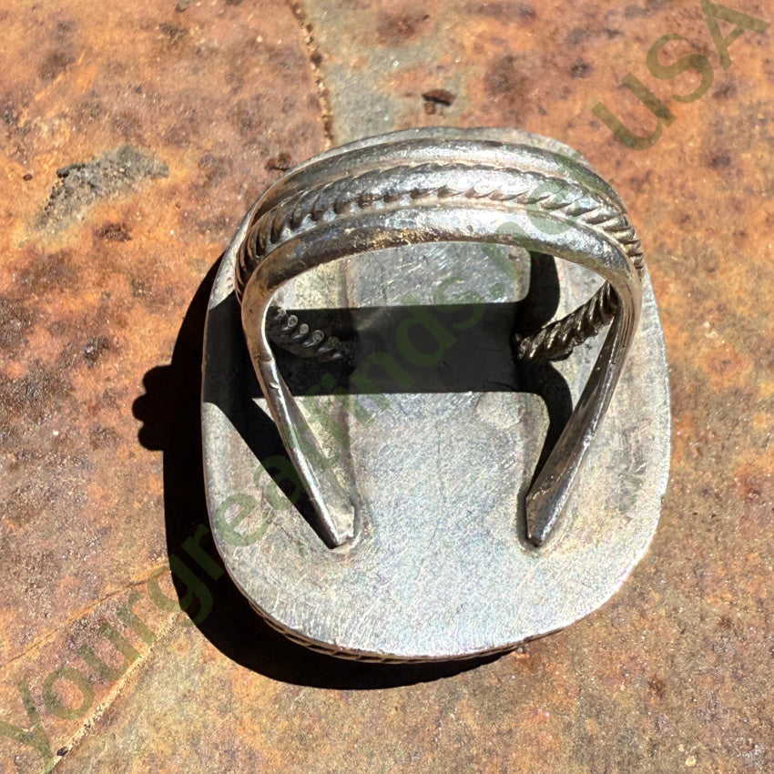 Huge Vintage Navajo Sterling Silver & Carlin Mine Spider Web Turquoise Ring 9 ring