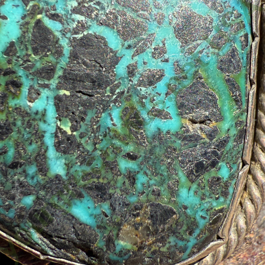 Huge Vintage Navajo Sterling Silver & Carlin Mine Spider Web Turquoise Ring 9 ring