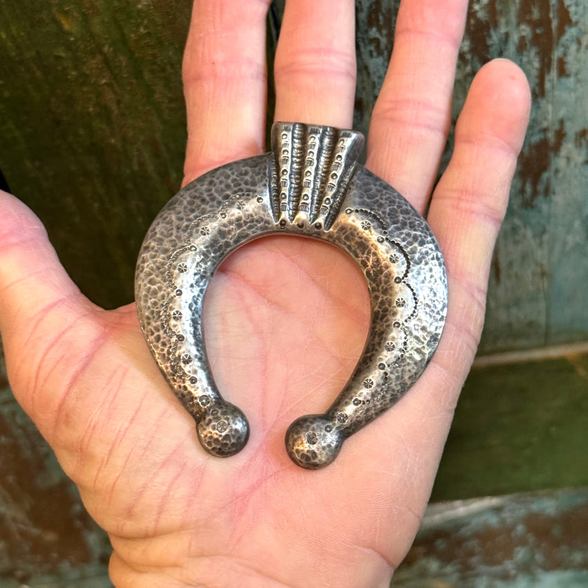 Huge Vintage Navajo Tufa Stone Cast Sterling Silver Naja Pendant Pendant