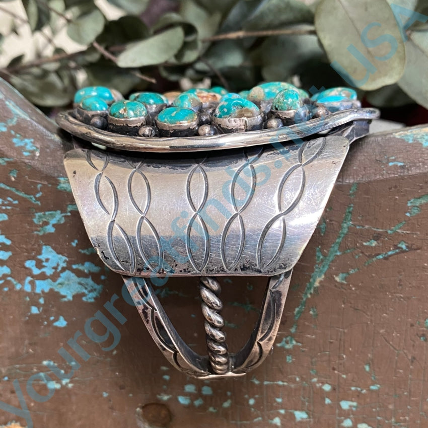 Huge Vintage Navajo Turquoise Cluster Bracelet Sterling Silver