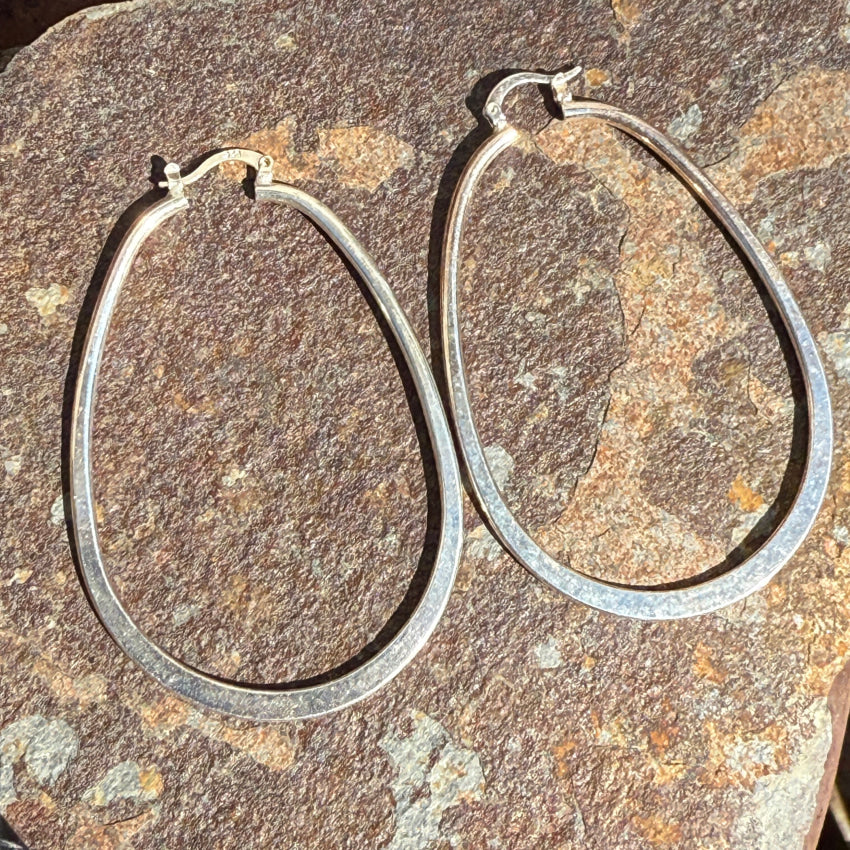 Huge Vintage Sterling SIiver Oval Hoop Pierced Earrings earrings