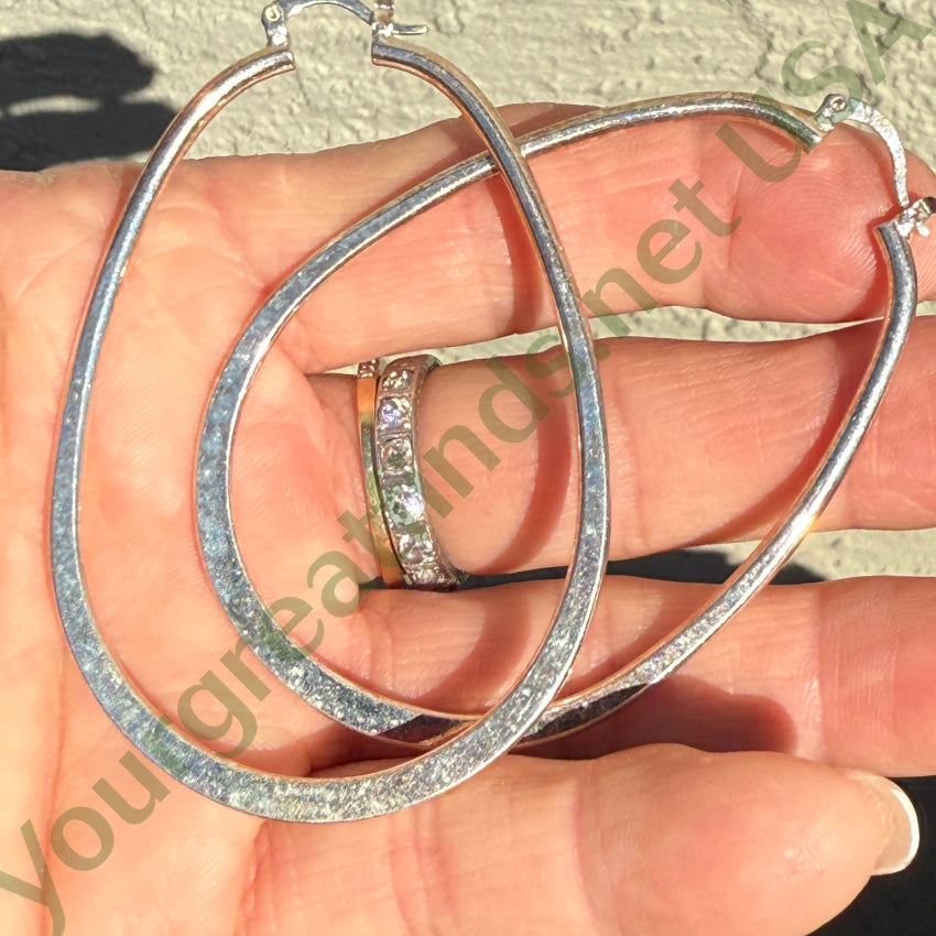 Huge Vintage Sterling SIiver Oval Hoop Pierced Earrings earrings