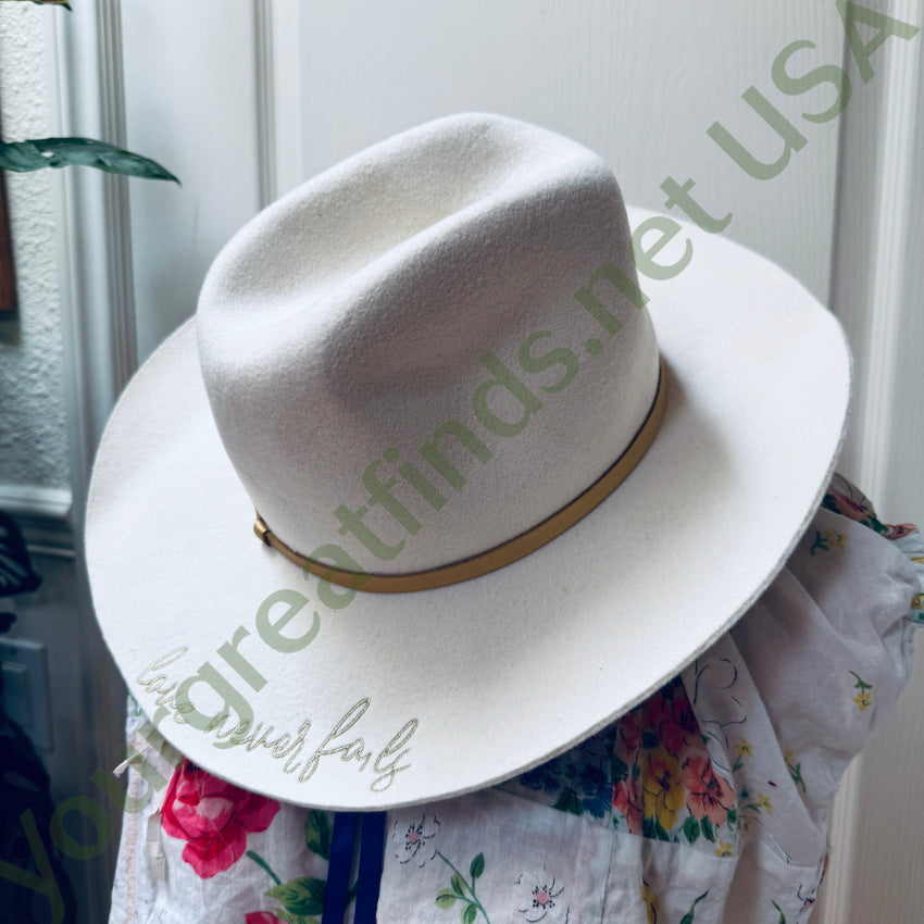 Ivory Wool ’Love Never Fails’ Rose Embroidered Western Hat hat