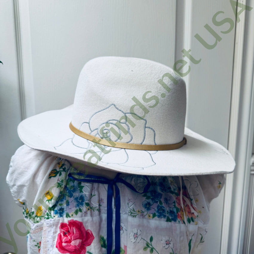 Ivory Wool ’Love Never Fails’ Rose Embroidered Western Hat hat