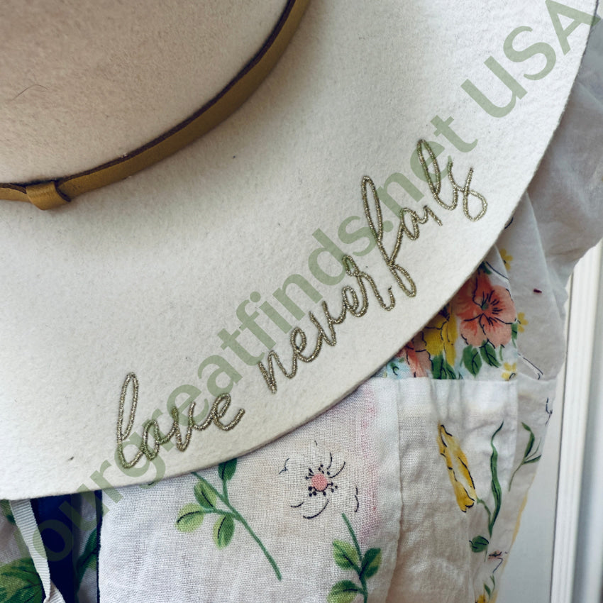 Ivory Wool ’Love Never Fails’ Rose Embroidered Western Hat hat