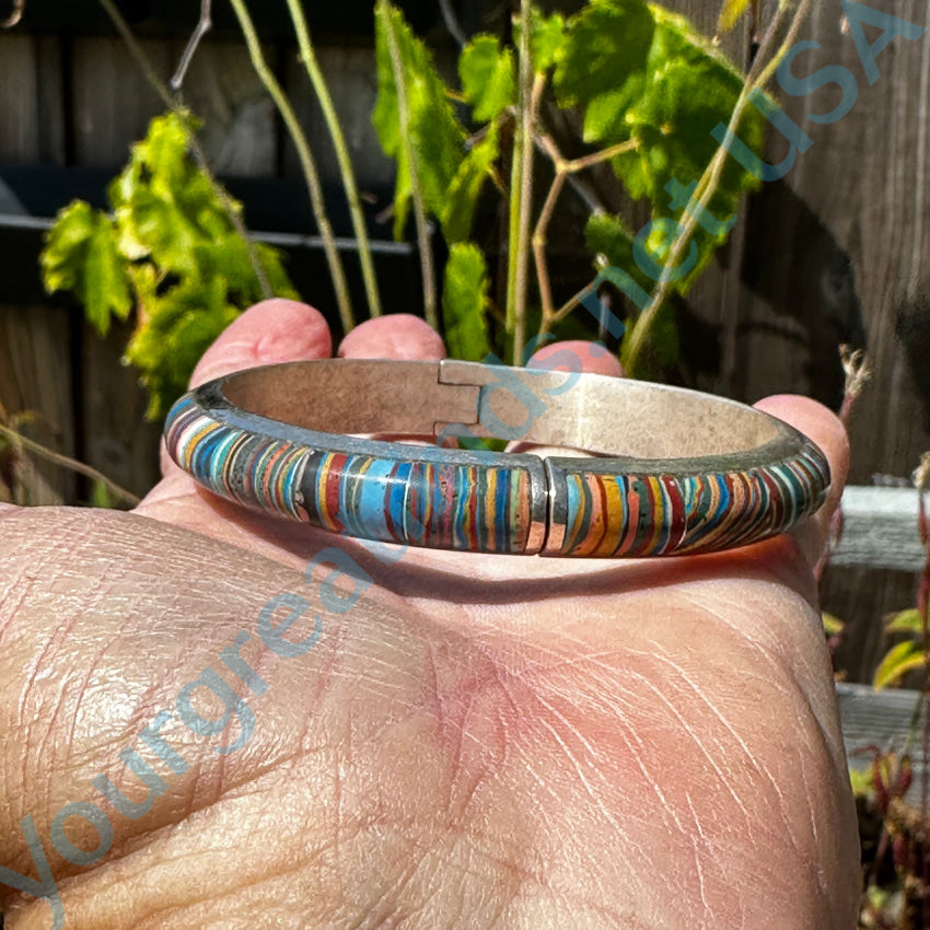 Jay King Mine Finds Sterling Silver Rainbow Calsilica Bangle Bracelet Bracelets