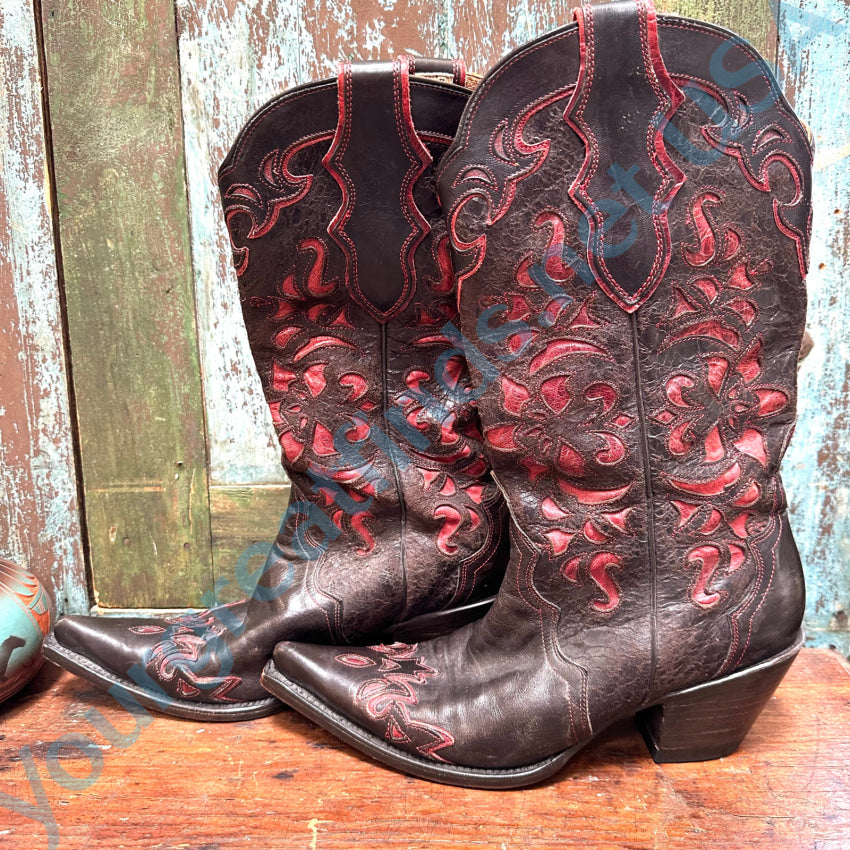 John B.stetson Ladies Inlay Western Boots Size 9 1/2