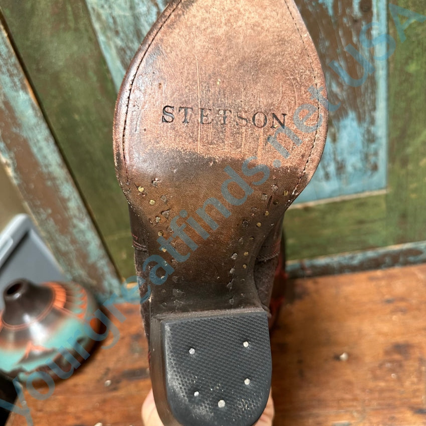 John B.stetson Ladies Inlay Western Boots Size 9 1/2