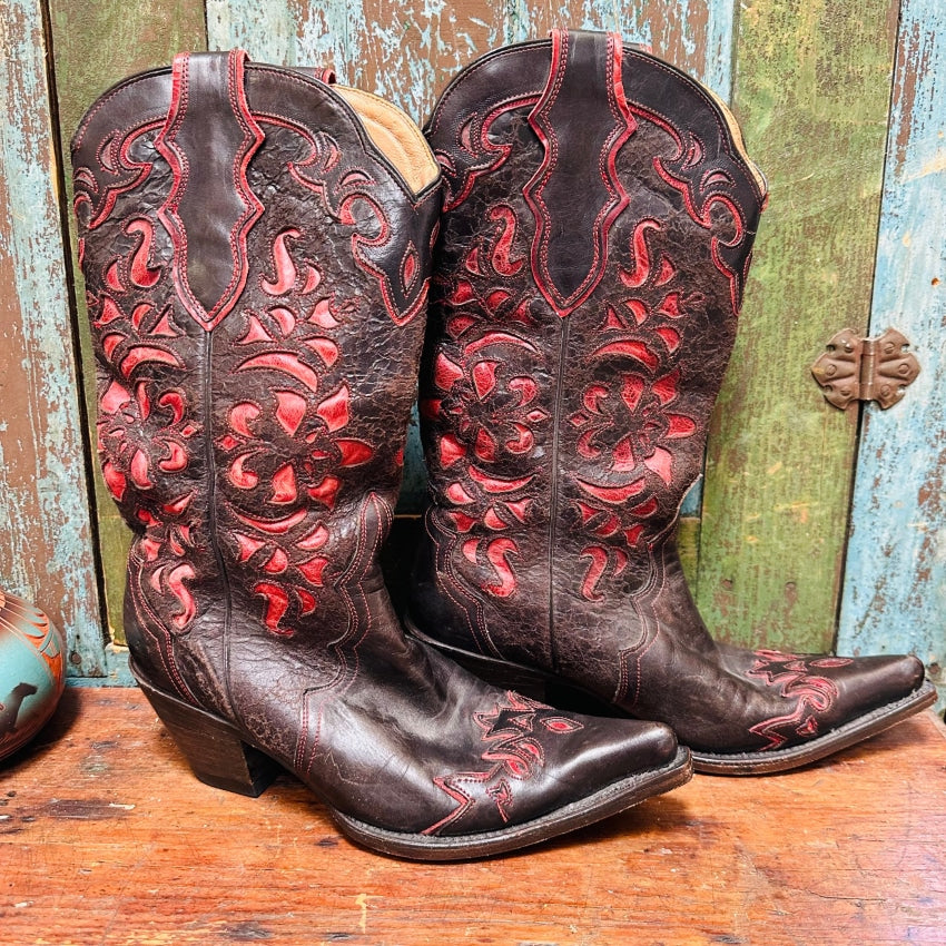 John B.stetson Ladies Inlay Western Boots Size 9 1/2
