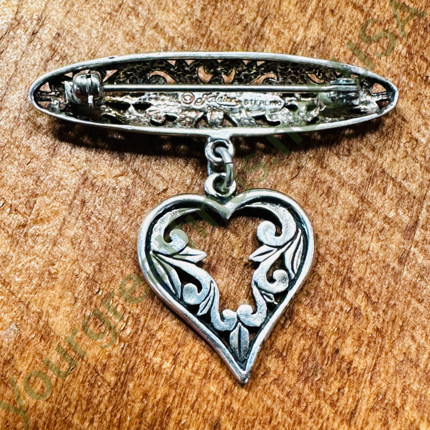 Jolaine Sterling Silver Swinging Heart Bar Pin Pin / Brooch