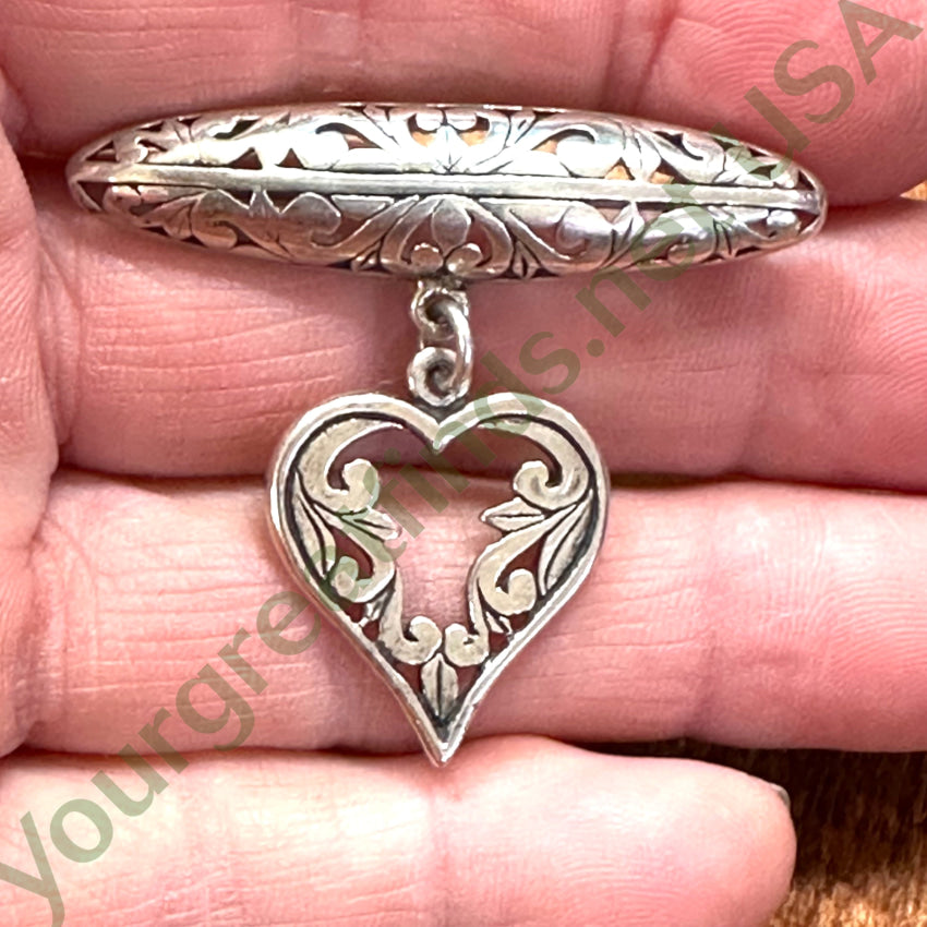 Jolaine Sterling Silver Swinging Heart Bar Pin Pin / Brooch