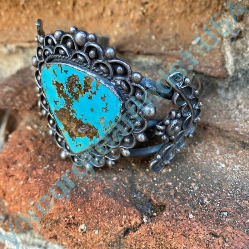 Lacy Navajo Cuff Bracelet with Pilot Mountain Turquoise Yourgreatfinds