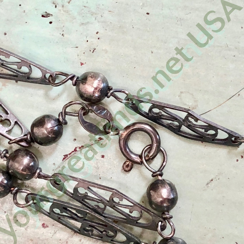Lacy Sterling Silver Beaded Panel Chain 28" Long Yourgreatfinds