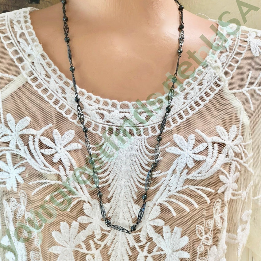 Lacy Sterling Silver Beaded Panel Chain 28" Long Yourgreatfinds