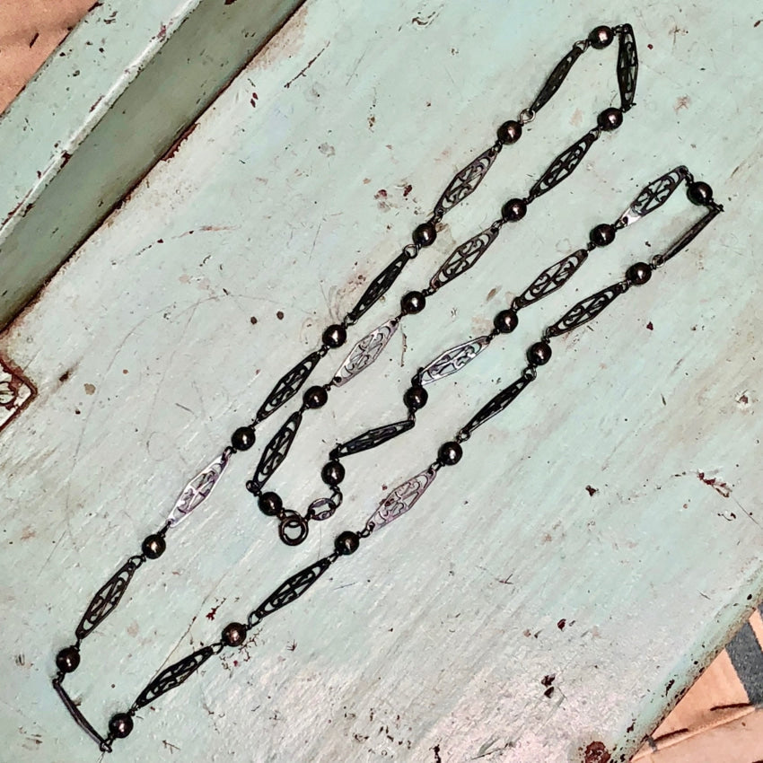 Lacy Sterling Silver Beaded Panel Chain 28" Long Yourgreatfinds