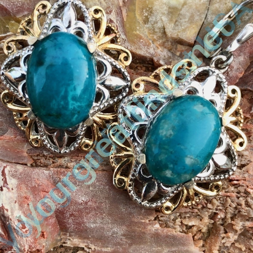 Lacy Sterling Silver Earrings with Teal Chrysocolla Pierced Yourgreatfinds