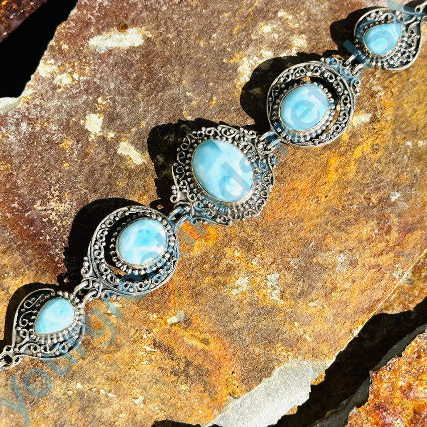 Lacy Sterling Silver Larimar Panel Bracelet Bracelet