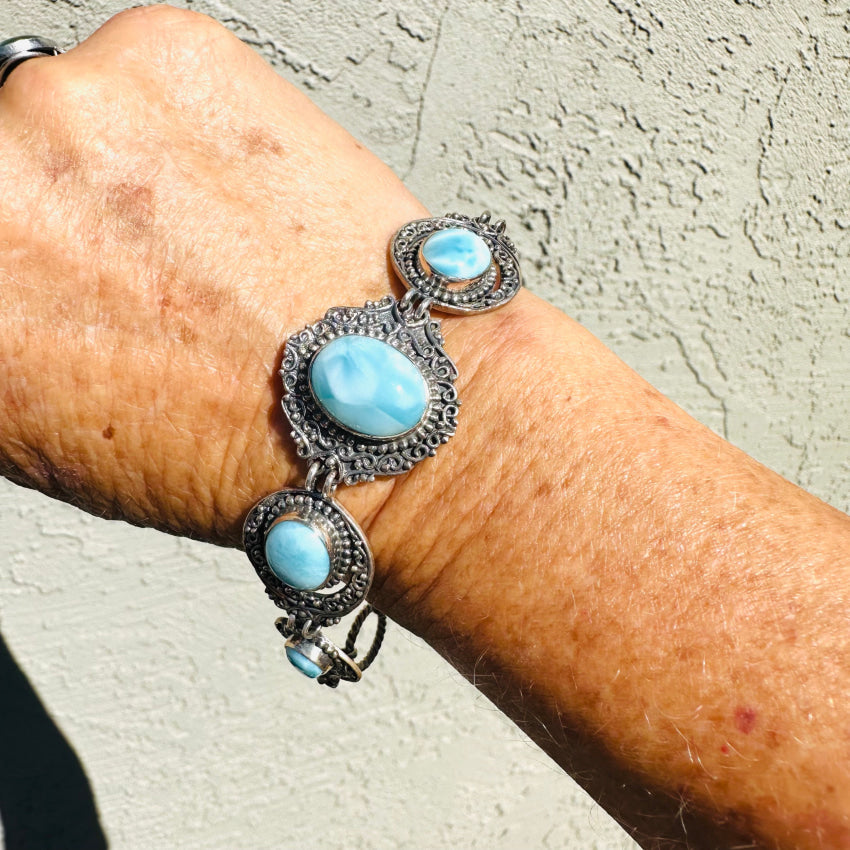 Lacy Sterling Silver Larimar Panel Bracelet Bracelet