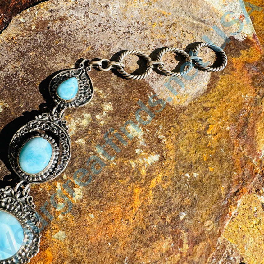 Lacy Sterling Silver Larimar Panel Bracelet Bracelet