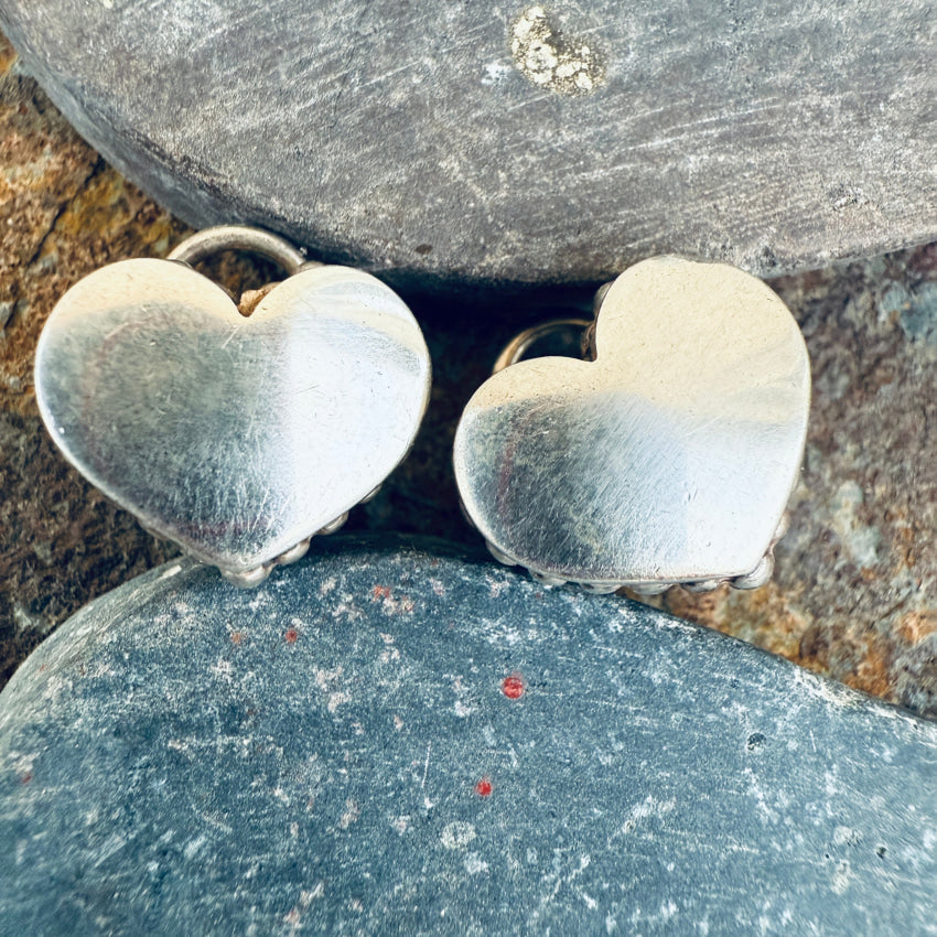 Lagos Caviar Heart Pierced Earrings Sterling Silver 14k Post Vintage earrings