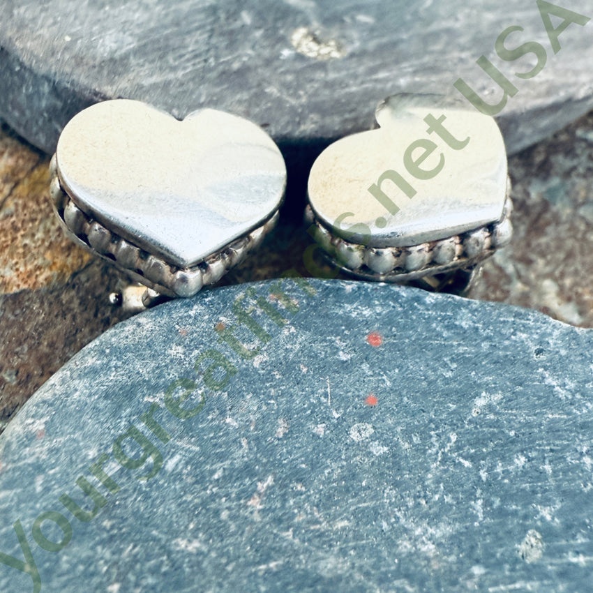 Lagos Caviar Heart Pierced Earrings Sterling Silver 14k Post Vintage earrings