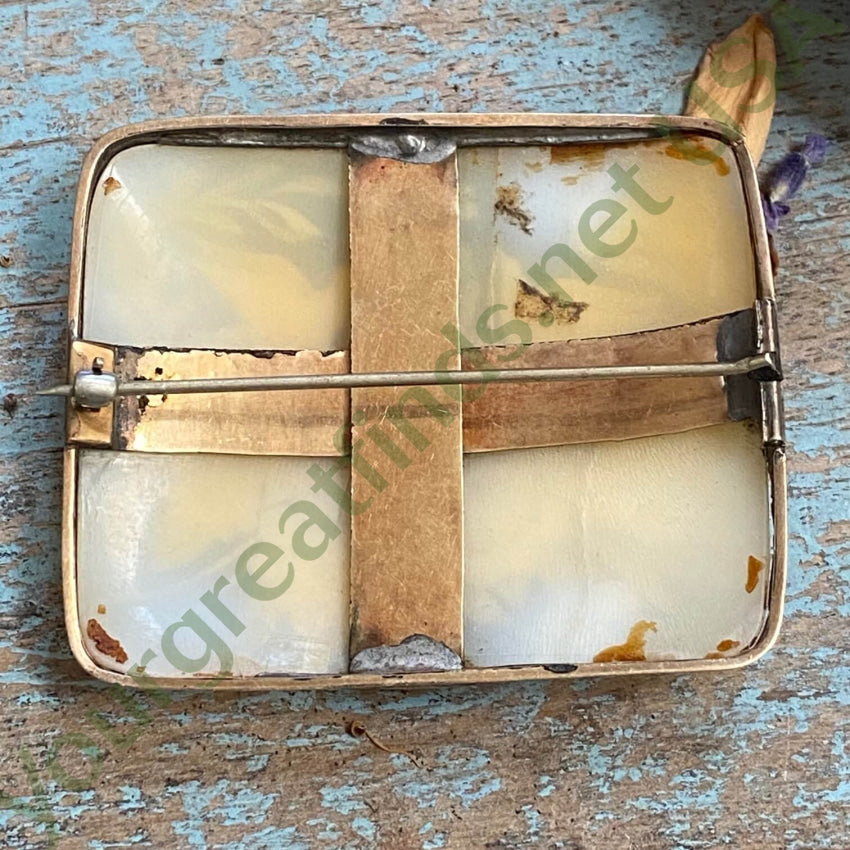 Large Antique 14K Gold Carved Cameo Love Birds Brooch