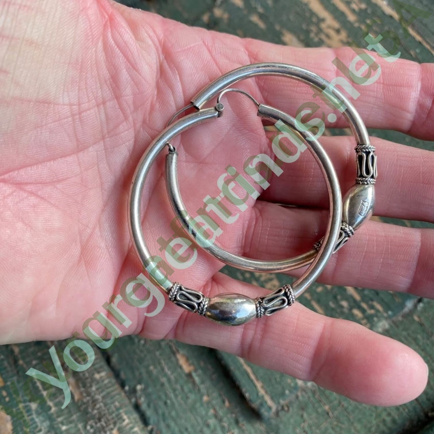 Large Bohemian Style Sterling Silver Hoop Pierced Earrings Yourgreatfinds