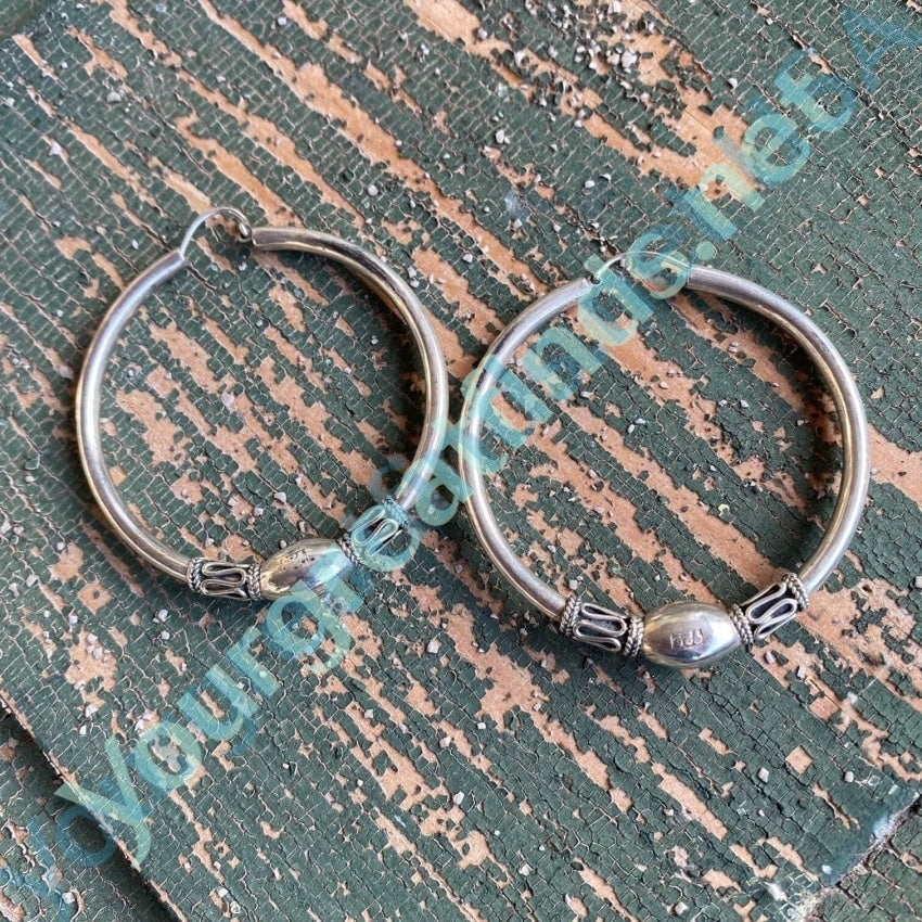 Large Bohemian Style Sterling Silver Hoop Pierced Earrings Yourgreatfinds