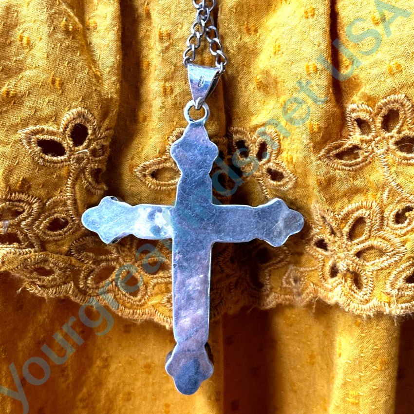 Large Chunky Sterling Silver Turquoise Lapis Cross Necklace Necklace