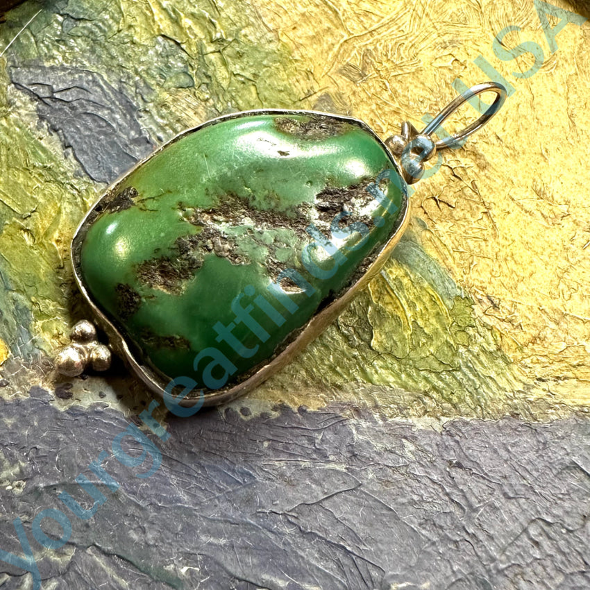 Large Navajo Sterling Silver Green Turquoise Pendant Pendant