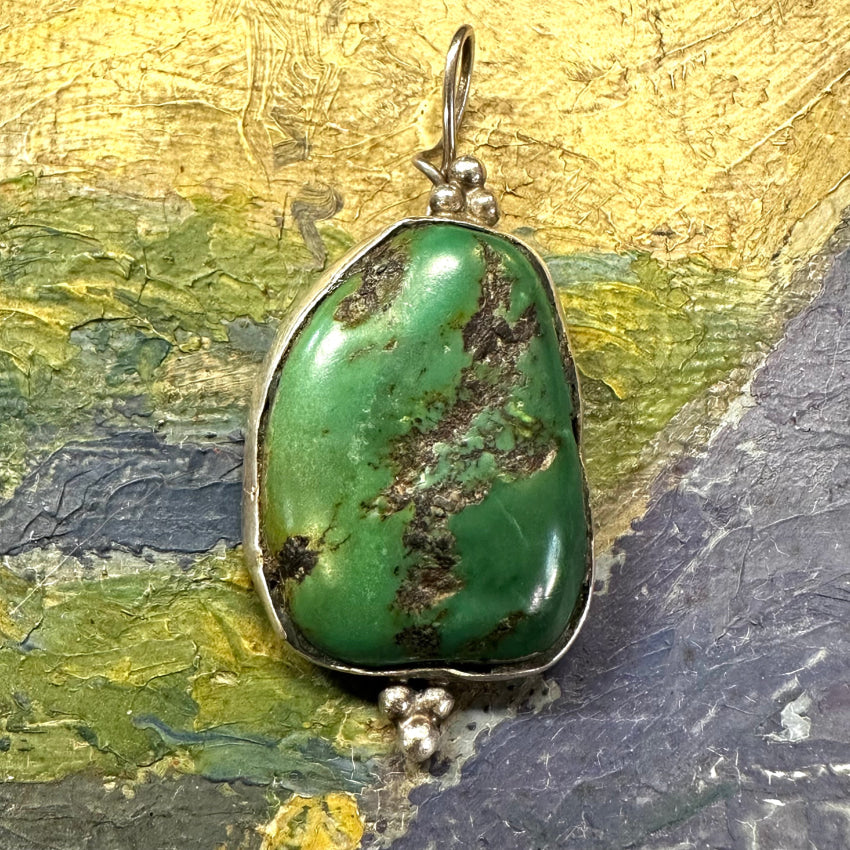 Large Navajo Sterling Silver Green Turquoise Pendant Pendant