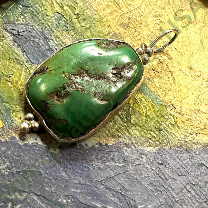 Large Navajo Sterling Silver Green Turquoise Pendant Pendant