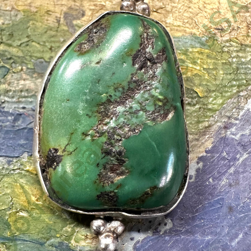 Large Navajo Sterling Silver Green Turquoise Pendant Pendant